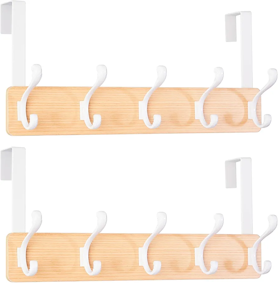 2Pcs Over The Door Hooks,Coat Rack Wall Mounted - 5 Double Hooks Door Hanger for Hanging Clothes, Hat,Towel,Jacket, Bags, Scarf,Purse Robes on Mudroom Bathroom Entryway