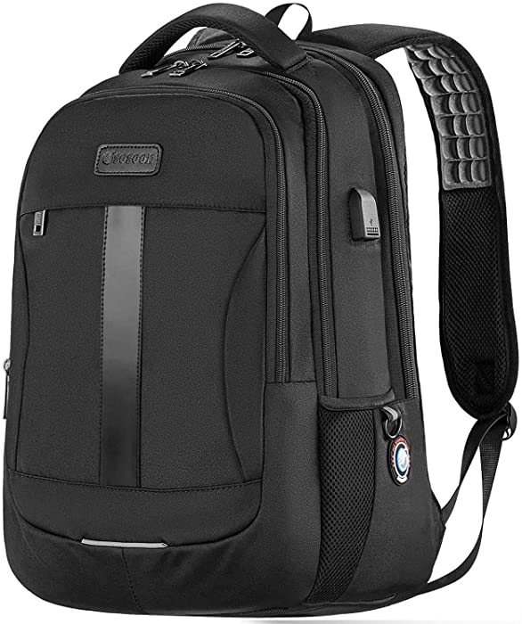 Laptop Backpack, 15.6-17 Inch Sosoon Travel Backpack for Laptop and Notebook, High School College Bookbag for Women Men Boys, Anti-Theft Water Resistant Bussiness Bag with USB Charging Port, Black