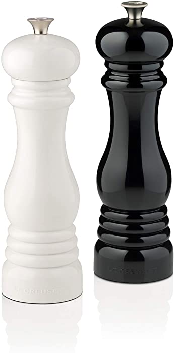 Le Creuset Salt and Pepper Mill Set, 8" x 2 1/2" each, Black & White