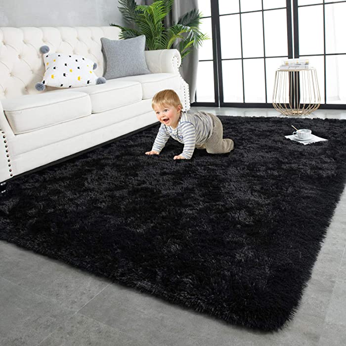 TWINNIS Super Soft Shaggy Rugs Fluffy Carpets, 4x5.9 Feet, Indoor Modern Plush Area Rugs for Living Room Bedroom Kids Room Nursery Home Decor, Upgrade Anti-Skid Durable Rectangular Fuzzy Rug, Black