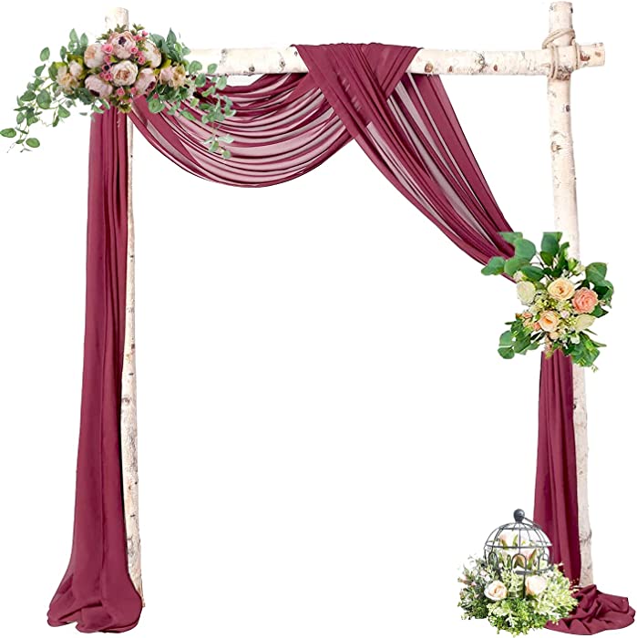 Wedding Arch Drapes, 1 Panel Burgundy Sheer Backdrop Curtain Tulle Fabric Drapery for Arbor Wedding Archway Ceremony Party Ceiling Decor Backdrop