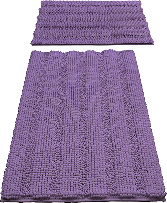 Easy-Going Bathroom Rugs Non-Slip Soft Bath Mats for Tub Shower Bathroom Living Room Bedroom Baby Play Pet-Loved Mat(Purple, 18x25 + 20x32 in