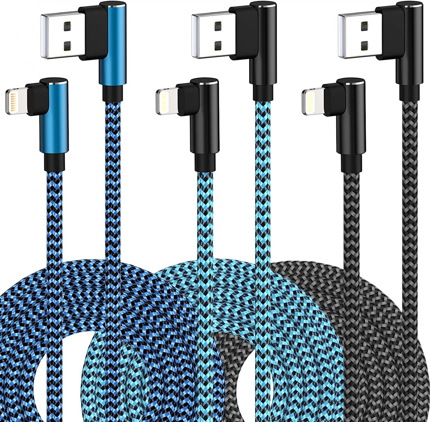 iPhone Charger 10 ft,90 Degree iPhone Charger Cable Fast Charging MFi Certified iPhone Charger Cord,Right Angle Nylon Braided Lightning Cable for iPhone 13/12/11/X/Max/8/7/6/6S/5/SE/Plus/iPad/iPod