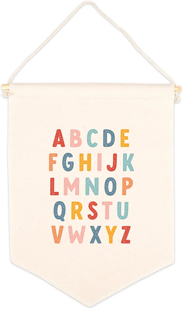 Andaz Press Hanging Wall Canvas Banner, Colorful Alphabet Canvas Tapestry Wall Hanging Banner for Baby Girl, Baby Boy, Kids, Canvas Nursery Wall Decoration Banner, Pennant Flag Wall Art Decor, 1-Pack