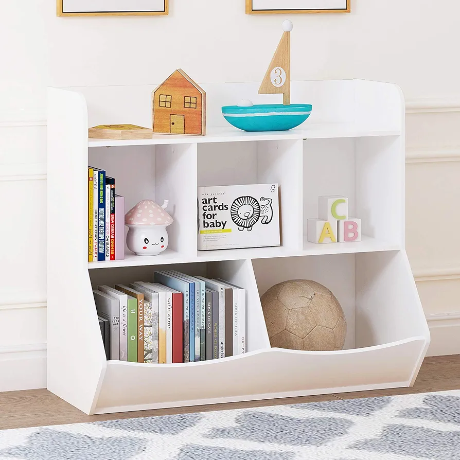 UTEX Toy Storage Organizer with Bookcase, Kid’s Multi Shelf Cubby for Books,Toys, Storage Organizer for Boys,Girls Play Room/Bedroom-White