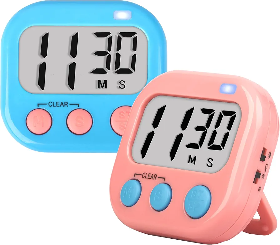 Timer for Kids Teachers Digital Kitchen Timers for Cooking Large Magnetic Classroom Timer 2Pack-Blue Pink