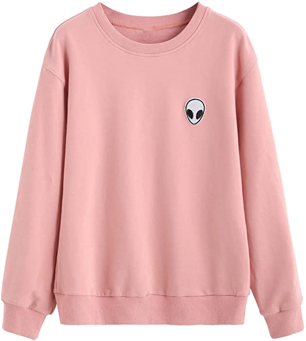 SweatyRocks Womens Casual Long Sleeve Pullover Sweatshirt Alien Patch Shirt Tops