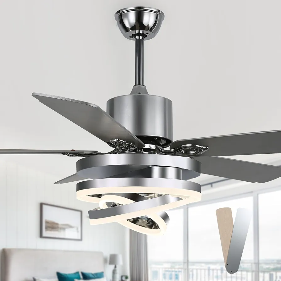 52" Chandelier Ceiling Fans with Lights Remote Control Fandelier Modern Ceiling Fan with Lights DC Motor Reversible Indoor Ceiling Fan for Bedroom, Living Room