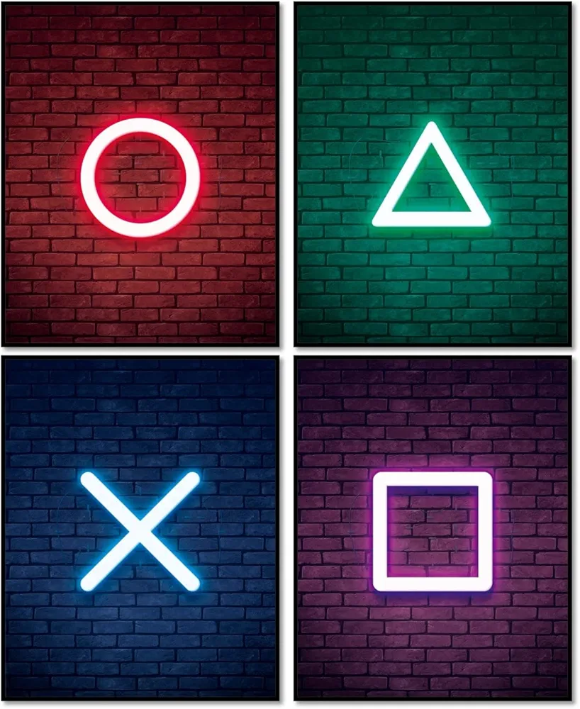 MINI ZOZI Gaming Wall Decor 8x10 4pcs Set For Boys Room Decor Gamer Bedroom Decorations Video Game Poster Neon Art Posters Cool Sign Gifts Boy & Girl Teens Teenager Kids Gameroom Videogame Setup Stuff Pictures Games Portrait Teen Boyfriend Gift Unframed