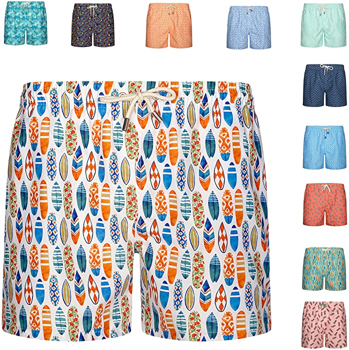 BLUE COAST YACHTING Men's Swim Trunks Printed Quick Dry Swim Shorts with Mesh Lining and Pockets