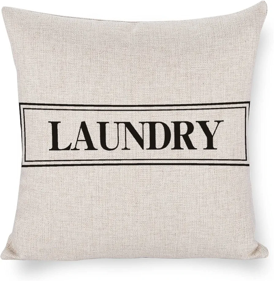 Laundry Room Decor Pillow Covers 18"x18" Linen Decorative Throw Pillow Covers Square Cushion Case for Living Room Home Decor