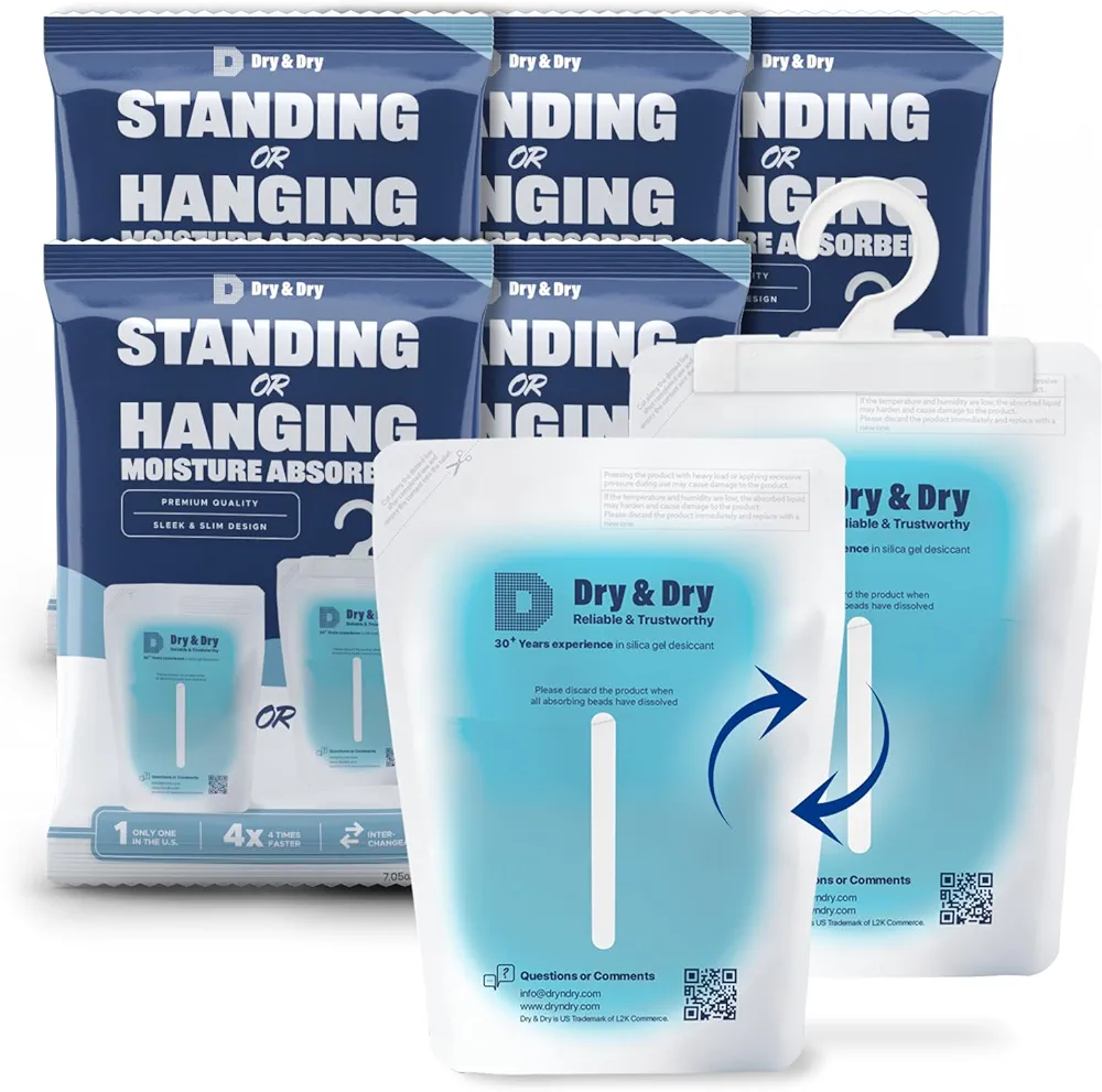 Dry & Dry 5 Packs Hybrid Moisture Absorbers & Musty Odor Eliminator Dehumidifier to Control Excess Moisture for Basements, Closets, Bathrooms, Laundry Rooms. Moisture Absorbers