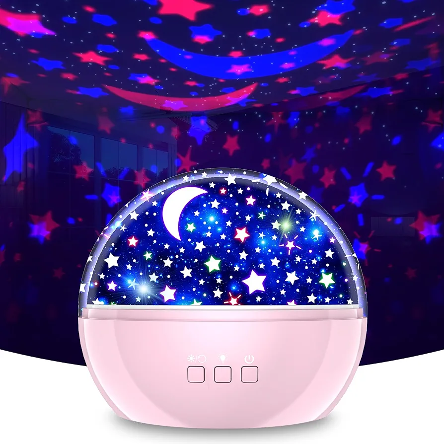 Star Projector Night Light for Kids, 360 Degree Rotation Baby Night Lights, Starry Lamp for Toddle Birthday Gifts for 3 to 12 Year Old Boys Girls, Kids Room Decor for Toddler Toys(Pink)