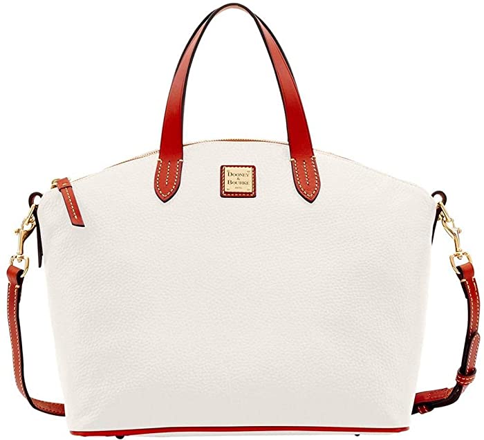 Dooney & Bourke Pebble Leather Satchel White/Tan Trim