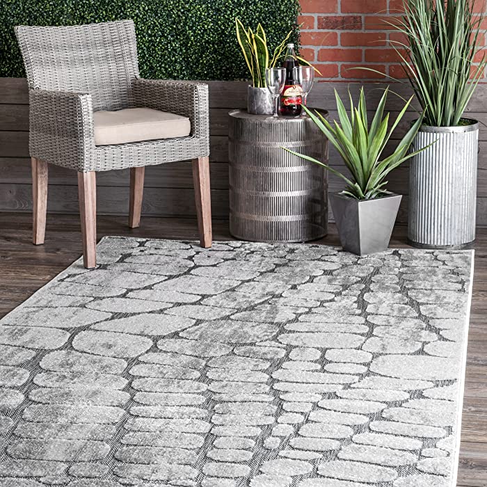 nuLOOM Sundaze Raised Stoneway Indoor/Outdoor Area Rug, 9' x 12', Grey