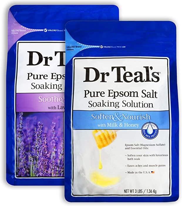 Dr Teal's Epsom Salt Bath Combo Pack (6 lbs Total), Soothe & Sleep with Lavender, and Soften & Nourish with Milk & Honey