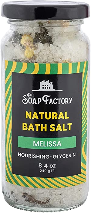 The Soap Factory Melissa Bath Salt 8.4 oz Glass Jar - 100% Natural - Mineral-Rich Bath Salt Scrub with 100% Pure Essential Oils