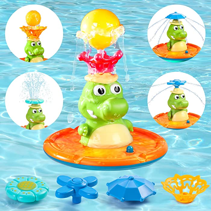 Baby Bath Toys,Fountain Crocodile Water Bath Toy,Sprinkler Light Up Bathtub Toy for Bathroom Swimming Pool Indoor Outdoor for Boys Girls Kids Toddlers