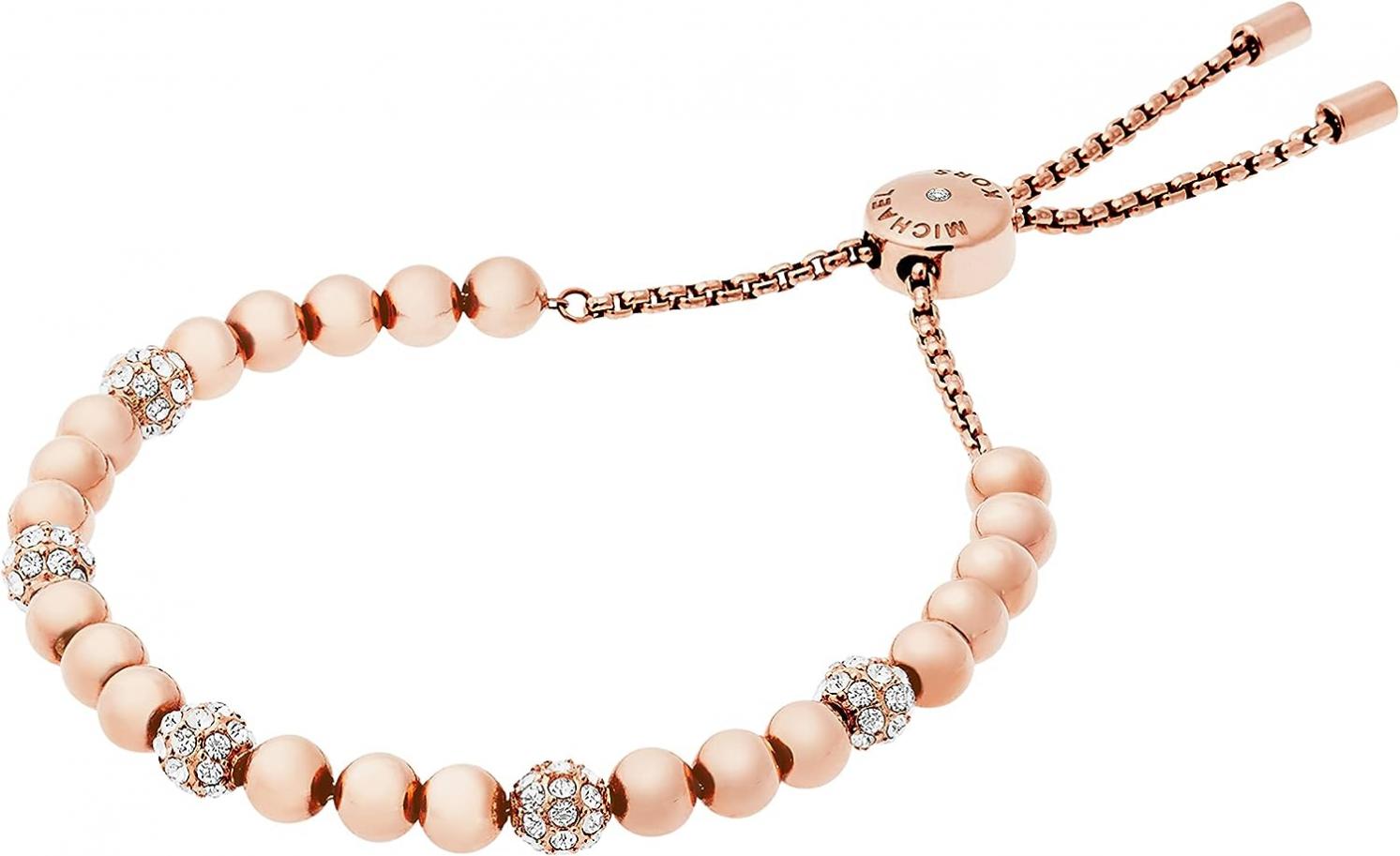 Michael Kors Women's Rose Gold-Tone Beaded Stainless Steel Slider Bracelet (Model:MKJ5220791)