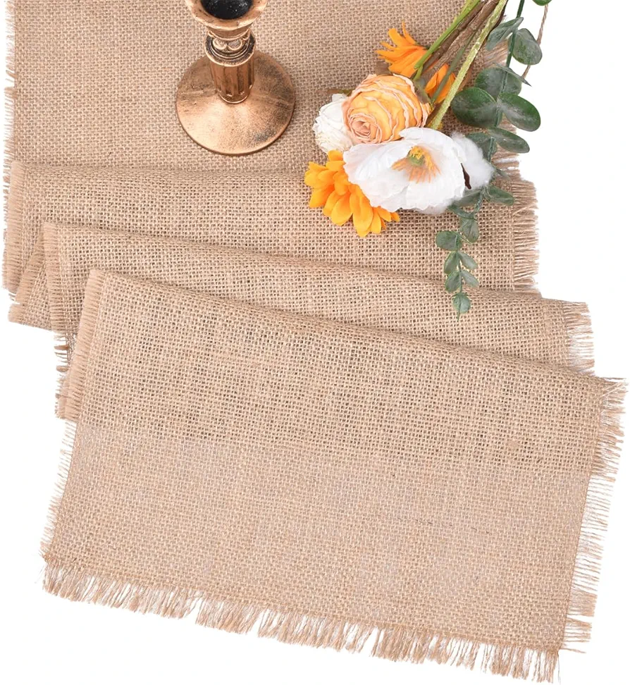 Burlap Table Runner Farmhouse Rustic Jute Table Runner Natural Vintage Spring Summer Fall Table Runner for Home Table Decor Dining Living Room 12*72 inches with Fringe