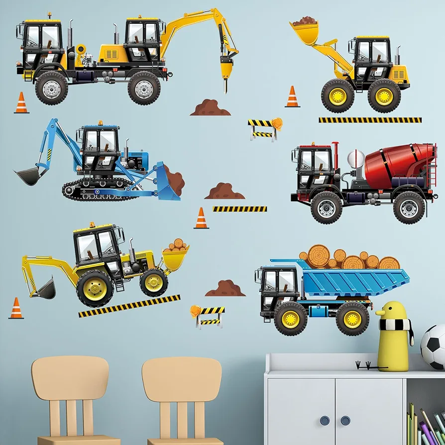 Construction Vehicles Wall Decals - Car Boys Bedroom Wall Stickers - Baby Nursery Kids Room Daycare Playroom Wall Decor