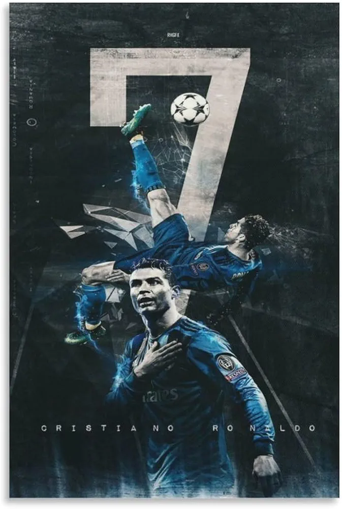 Wall Art Soccer Football Posters Cristiano Ronaldo Inspirational Poster Gifts Poster Decorative Painting Canvas Wall Art Living Room Posters Bedroom Painting 12x18inch(30x45cm)