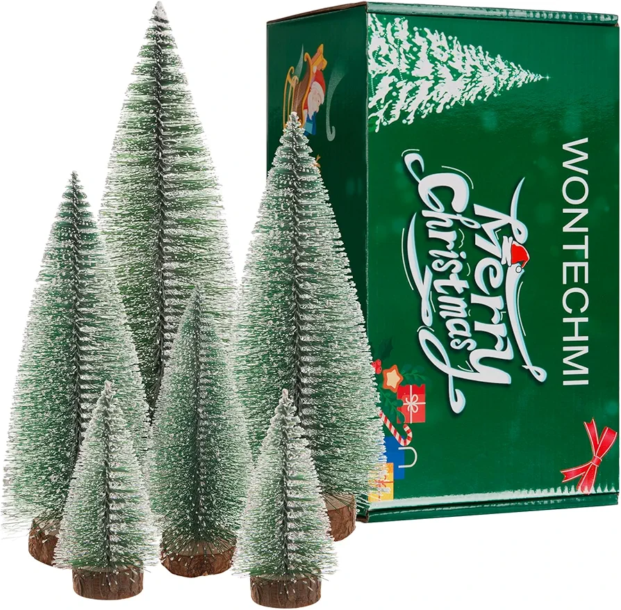 Mini Christmas Trees 6pcs, Small Bottle Brush Trees, Artificial Tabletop Christmas Tree Decorations for Indoor, Office, Outdoor, Home Room, Table, Party Decor