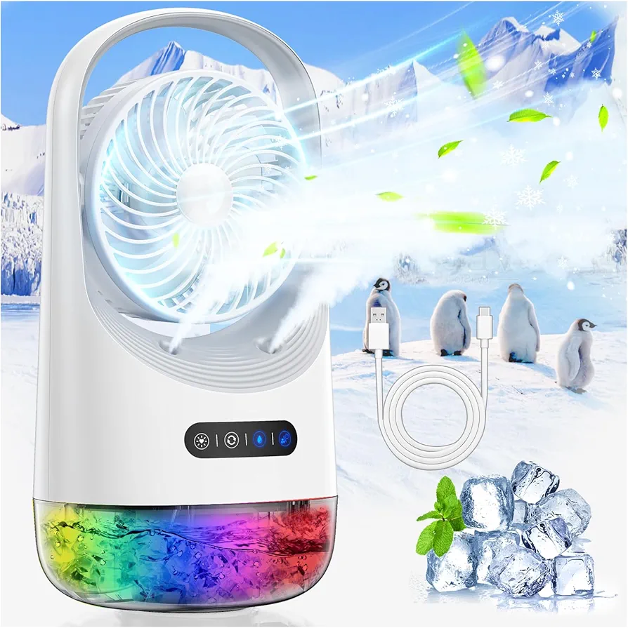 Portable Air Conditioners No Windows Needed, Small Room Air Conditioner with 120° Autorotation, Air Cooler with 7-Color Night Light and Force 3 winds, Portable Ac with Room & Outdoor