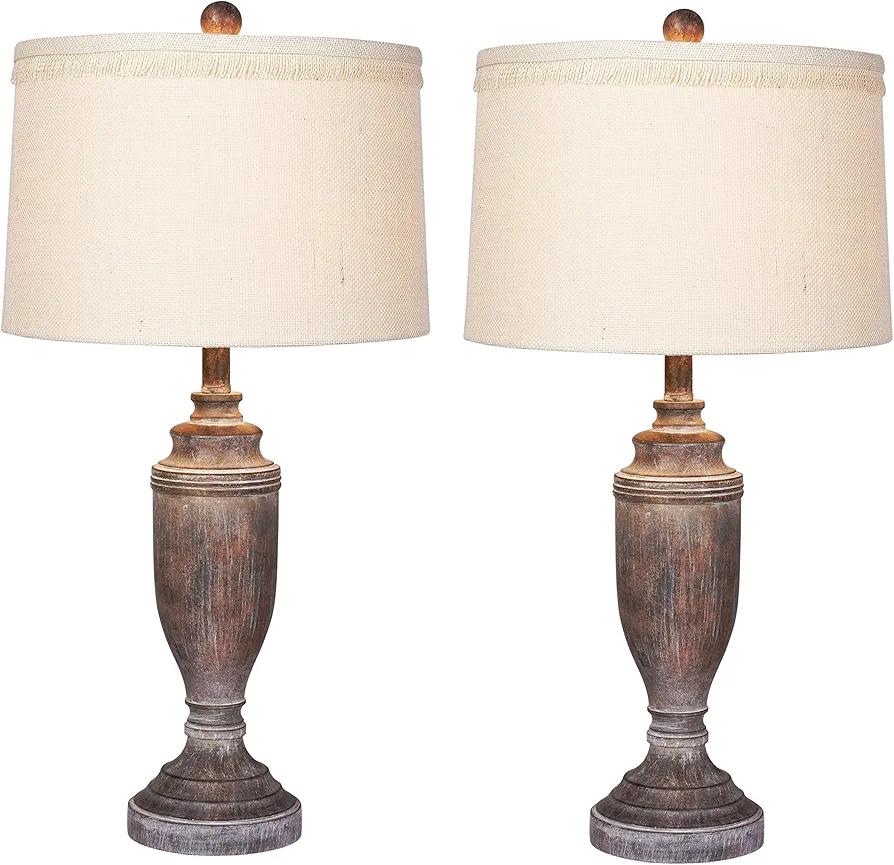 Cory Martin W-6246CABR-2PK Distressed Formal Urn Resin Table Lamps (2 Set), 29.5", Cottage Antique Brown