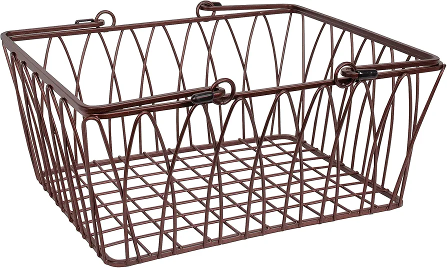 Spectrum Diversified Twist Storage Handles, Modern Farmhouse Décor Farmer’s Market-Style Wire Basket for Organizing Bathroom, Pantry & Craft Room, Medium, Bronze