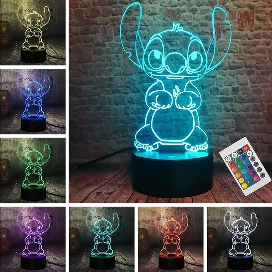 Stitch Night Light, Stitch Gifts - 3D LED Intelligent Remote Control Stitch Lamp 16 Color Stitch Light for Christmas Stitch Gifts Children's Room Decoration Holiday Gifts