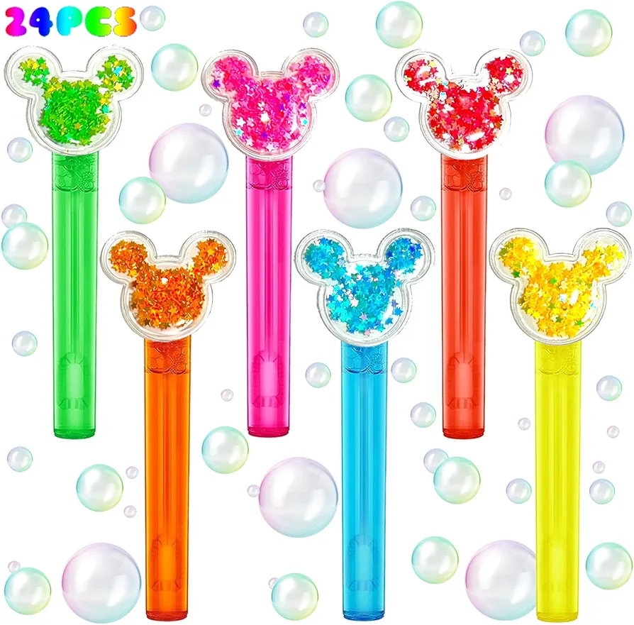 Mouse Party Favors 24Pcs Glitter Mouse Bubble Wands for Kids Cute Mouse Ear Bubble Wand for Cartoon Mouse Theme Birthday Party Supplies Classroom Prizes Pinata Goodie Bag Stuffers Gifts