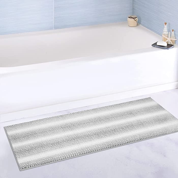 Gray Bath Rug Runner Bath Mat for Bathroom Non Slip Bathroom Rug Machine Washable Plush Water Absorbent Bathroom Mat Rugs(17.3"×47")