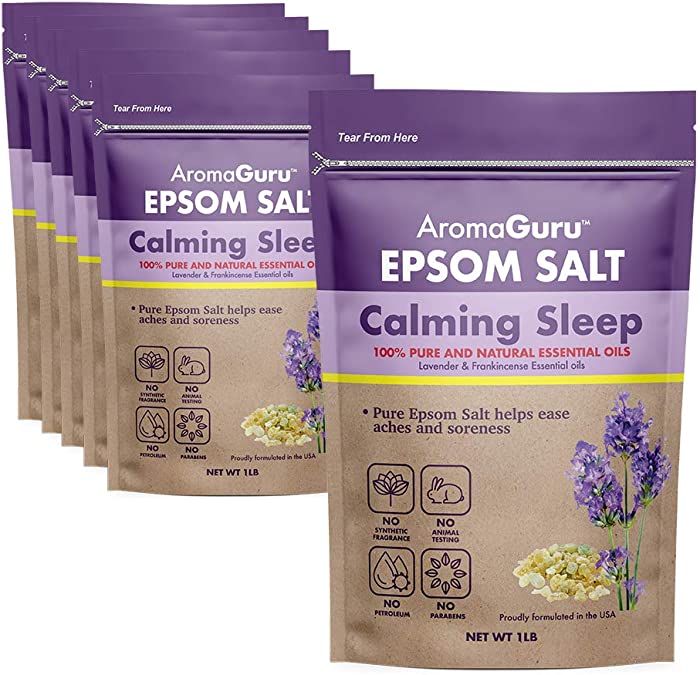 Aroma Guru Calming Sleep Epsom Salt - Pack of 6 Bath Salts - Enhanced with Natural Lavender & Frankincense Essential Oil - Helps in Sleep & Relaxation