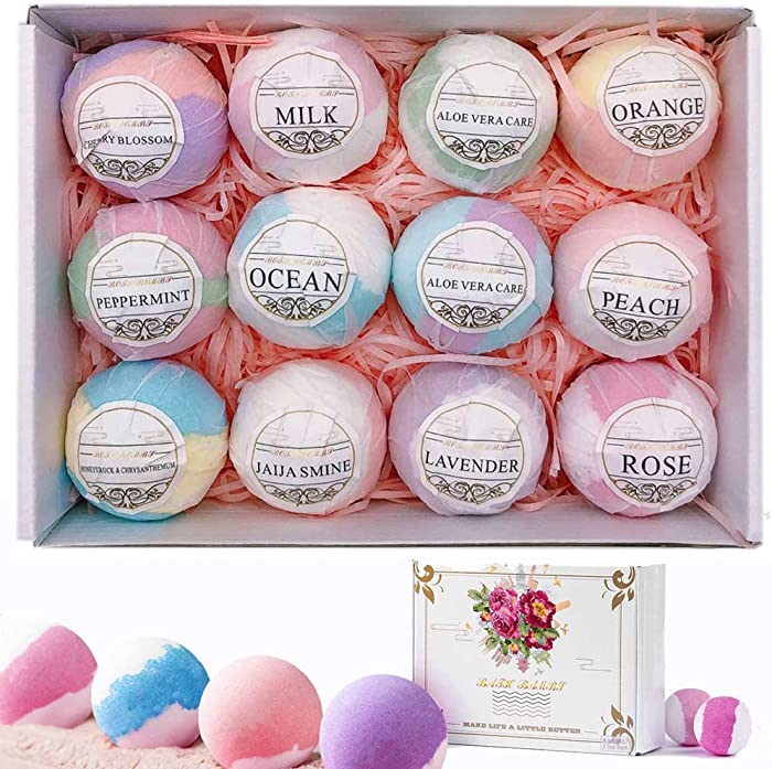 TBACW Salt Bath Bombs Ball Gift Set 12pcs 2.5oz Each with Essential Oils,Suit for SPA,Bath Bubble Best Gift for Wife,Girlfriend Mother Kids