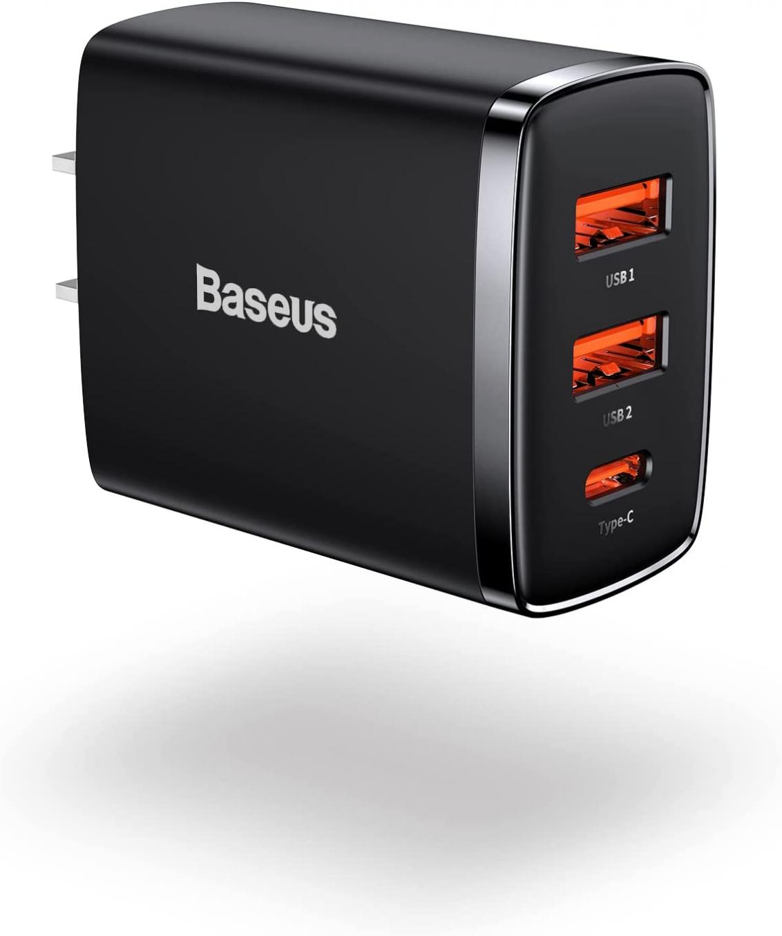 USB C Wall Charger, Baseus 30W 3-Port Charger Block, Fast Compact PD Charger for iPad Pro/Air/Mini, iPhone 13/13 Pro Max/12/SE/11/XR/XS, Samsung, AirPods, MagSafe, Apple Watch, Pixel, LG, Black