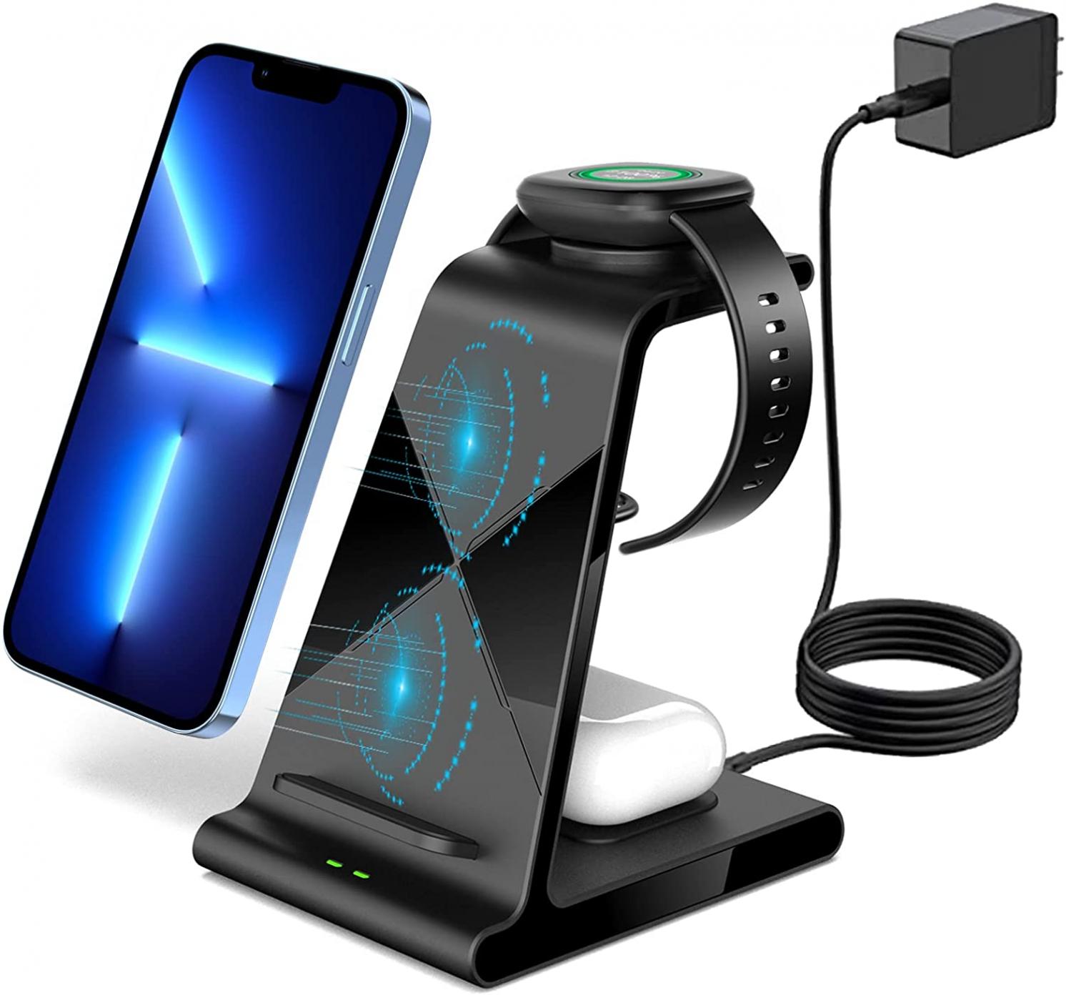 3 in 1 Wireless Charger for Fitbit Versa 3 Fitbit Sense Charger Dock, Versa 3 Charger Stand Compatible with iPhone 13 12 Pro Max Samsung Galaxy S22 Ultra S21 FE Z Fold 3, AirPods Pro, Galaxy Buds Pro