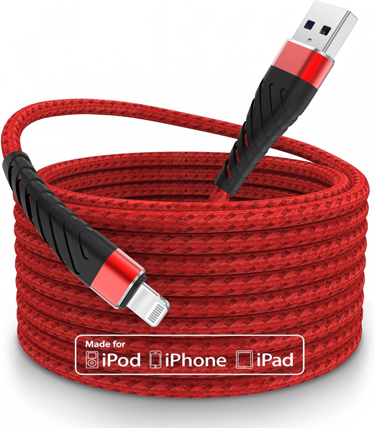 [Apple MFi Certified] iPhone Charger 16ft, Lightning Cable 16 Foot,Long Durable Braided,6 feet Nylon Metal Connector Phone Charging Cord Compatible with iPhone X/XS Max/XR/8 Plus/7/6/5/SE, iPad