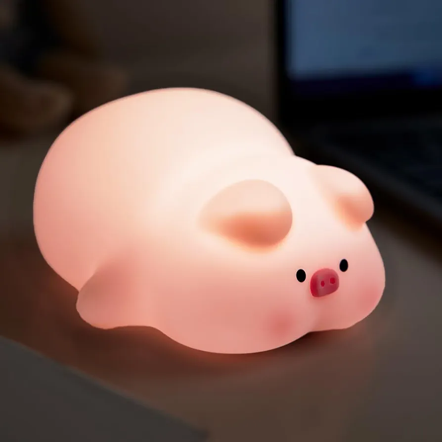 Night Light for Kids, Pink，3 Modes Squishy Piggy Night Lamp, Rechargeable LED Touch Cute Pig Lamp, Food Grade Silicone, for Nursery Baby Room, Best Gifts