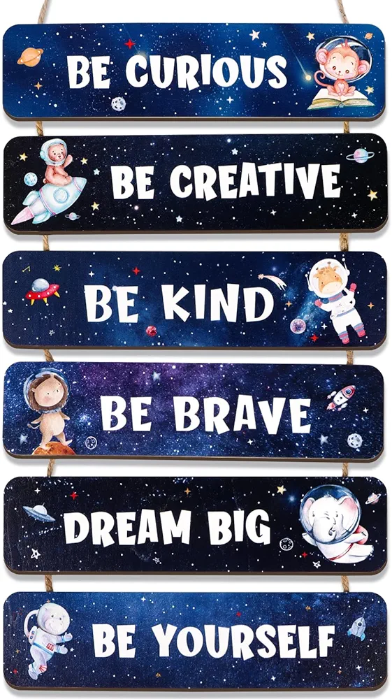 6pcs Space Themed Bedroom Decor Space Decor for Boys Room Inspirational Space Wall Decor Outer Space Toddler Boy Nursery Decor