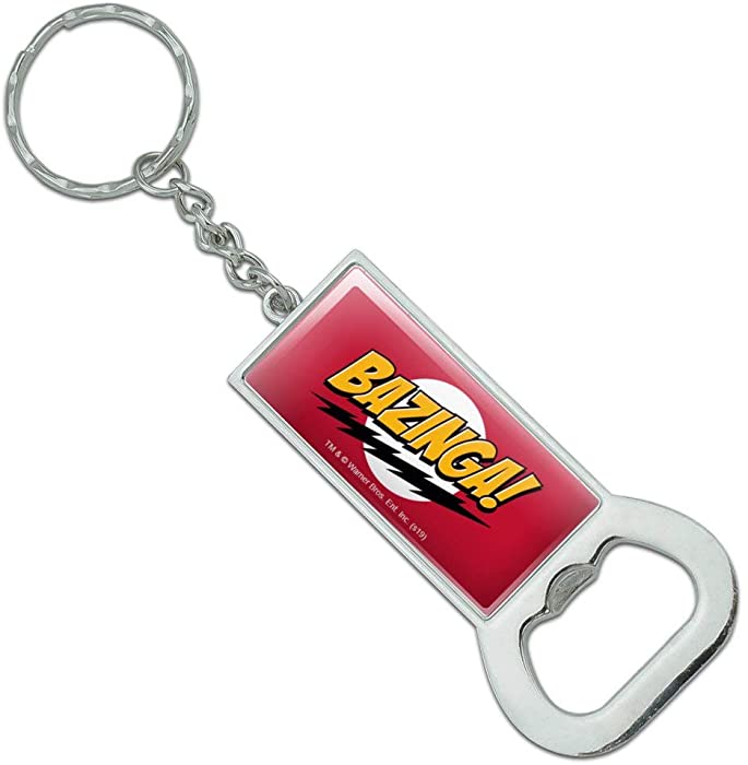 Graphics and More The Big Bang Theory Sheldon Bazinga Keychain Rectangle Chrome Plated Metal Bottle Cap Opener