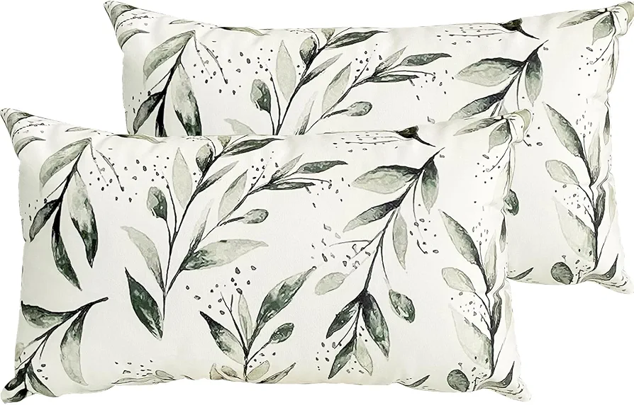 Olive Leaf Pillow Covers Set of 2, 12"x20" Square Leaves Pillows Decorative Throw Pillows Covers for Couch, Living Room, Sofa, Bedroom