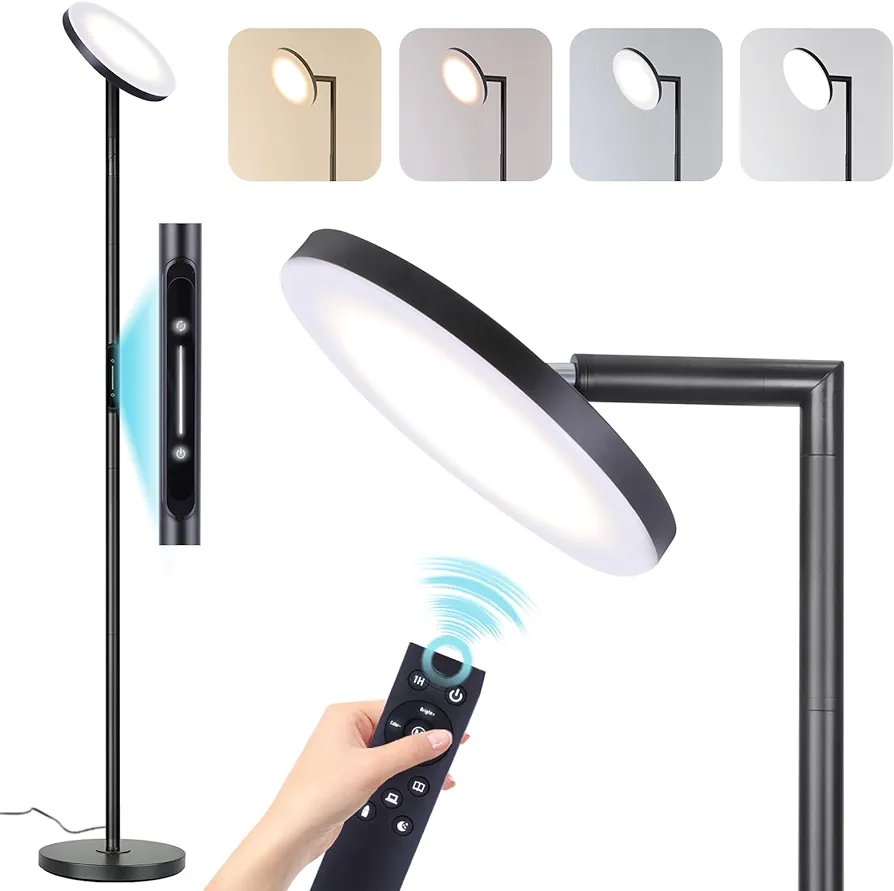 LED Dimmable Floor Lamp for Living Room, 69" Tall Lamp with Remote & Touch Control Upgrade Lamp Pole Rotary 90° Brightness 4 Color Temperature Standing Lamp for Bedroom/Office