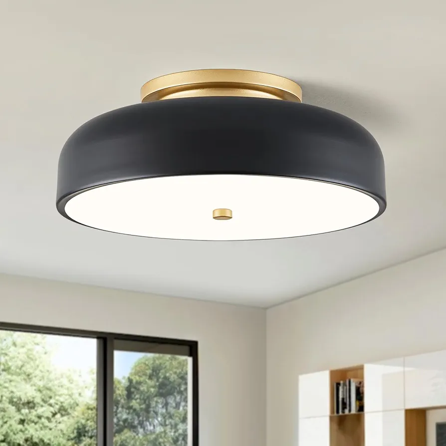 Dimmable LED Ceiling Light Fixture, 2700K-6000K 5CCT Modern Semi Flush Mount Ceiling Light, Black Close to Ceiling Lamp for Kitchen, Laundry Room, Bedroom, Hallway, Living Room, 11.81in