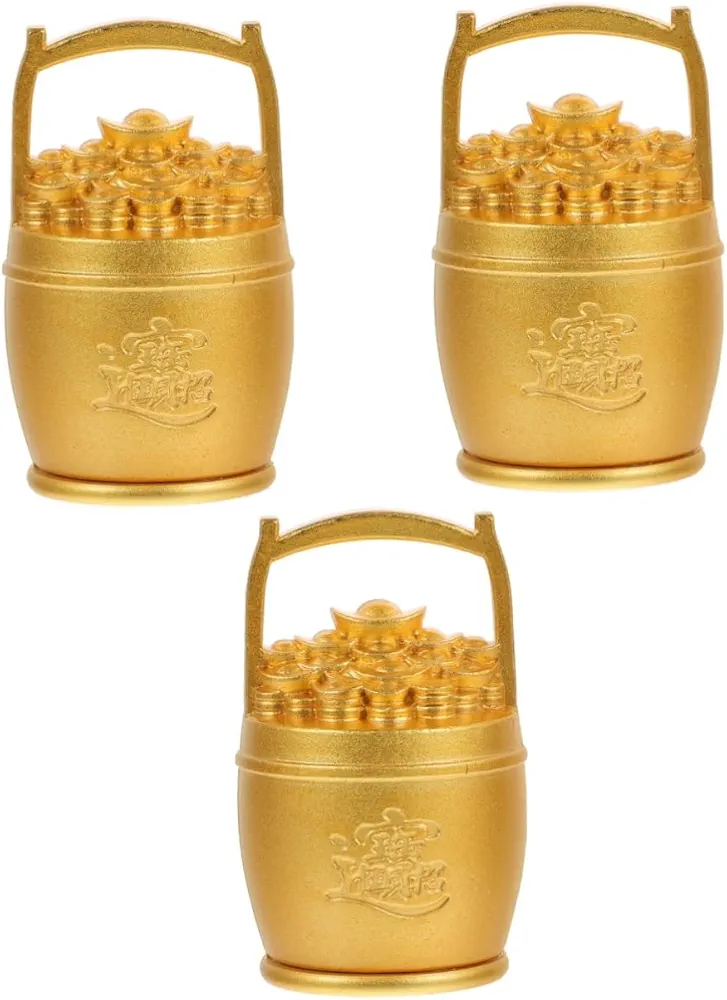 BESTOYARD 3pcs Bucket of Gold Ornaments Dining Table Centerpiece Chinese Table Decor Table Decorations for Dining Room Cornucopia Ornaments Tabletop Bucket Ornament Festival Money Basin