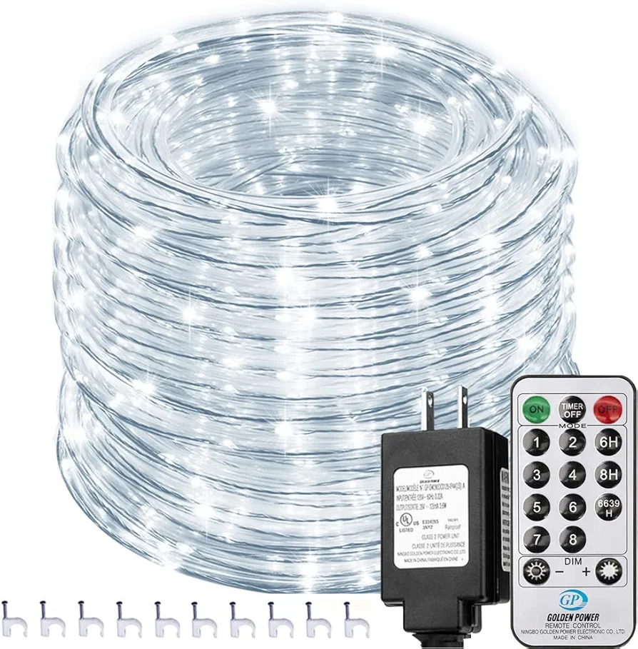 75ft Rope Lights Outside Cool White 280 LEDs with Remote Control, Waterproof Outdoor LED Tube Light with Timer, Rope Lighting for Christmas, Deck, Patio, Bedroom Indoor (Not Connectable)