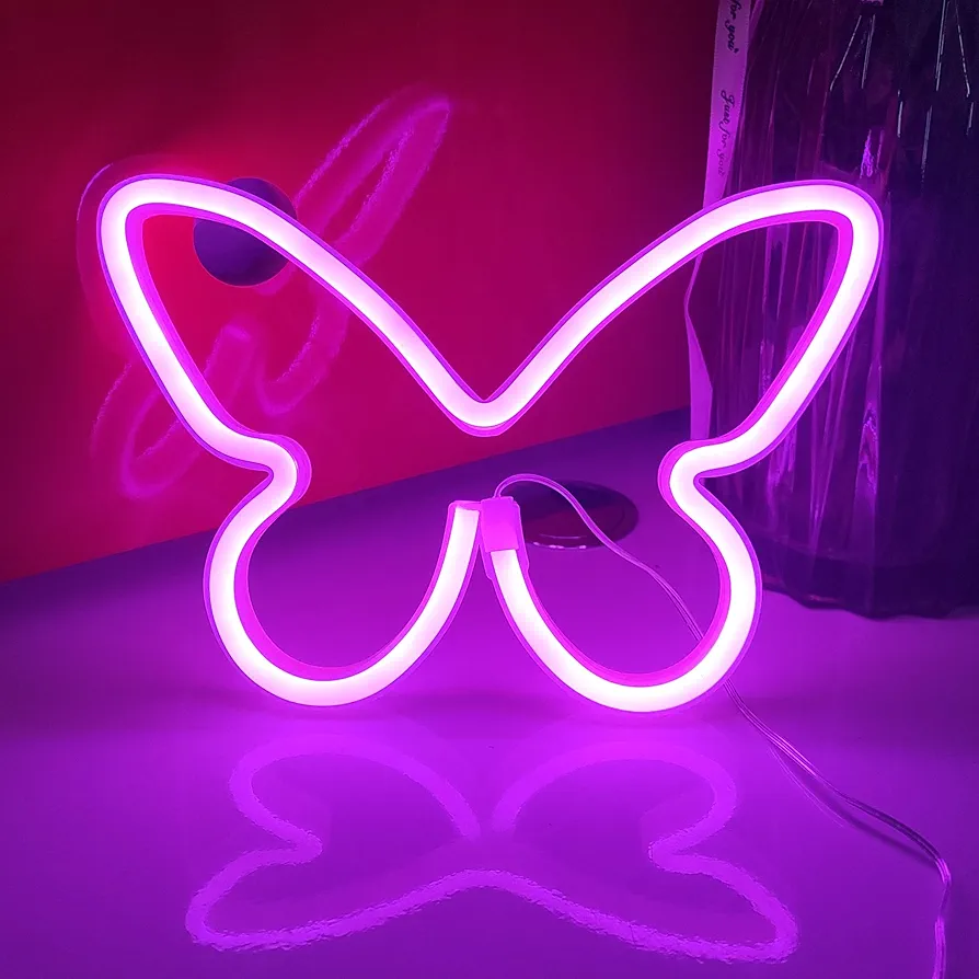 JYWJ Butterfly Neon Sign,USB or 3-AA Battery Powered Neon Light,LED Table Decoration,Bedroom Wall Decoration,Birthday Gift,Wedding Supplies Business Gift(Pink)