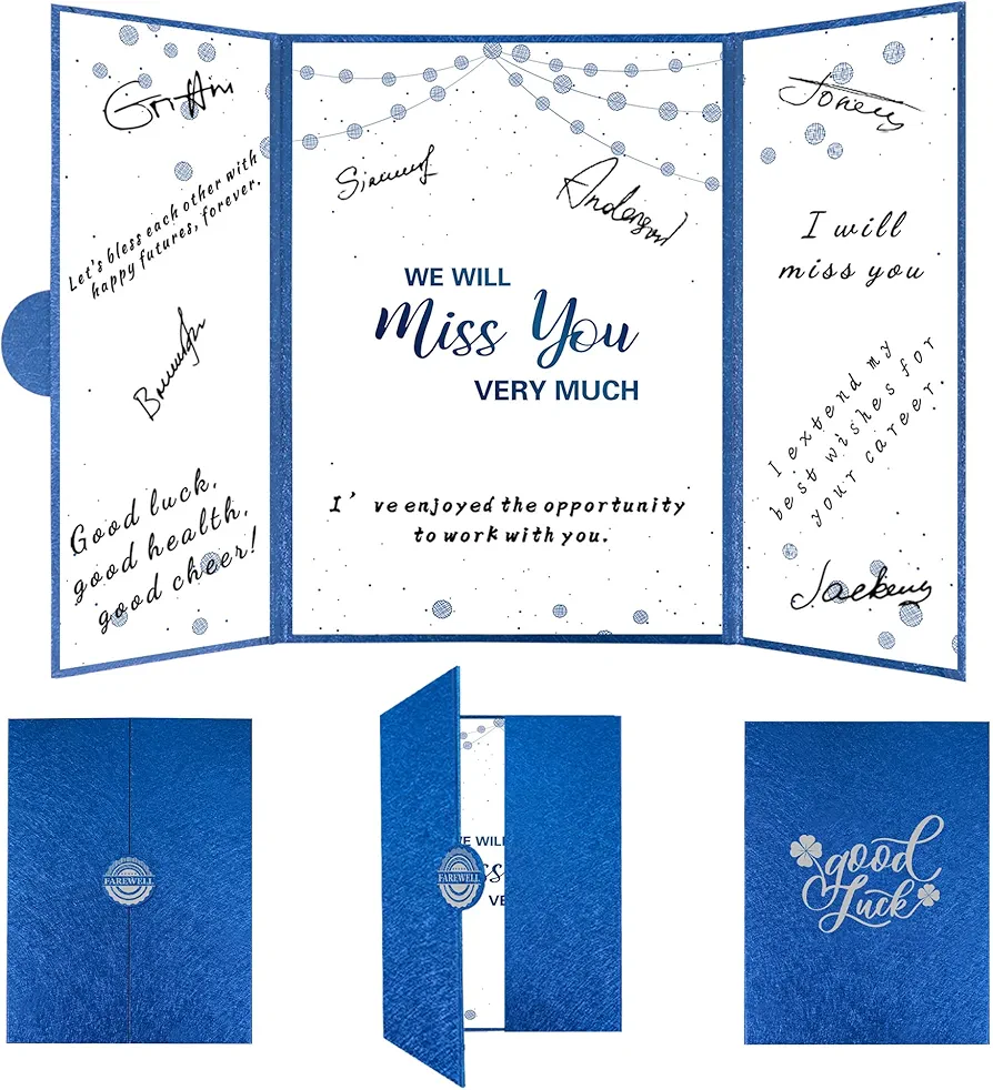 Farewell Decorations Guestbook Blue Silver We Will Miss Your Signature Board Going Away Party Gift For Coworker Woman Blue Silver Farewell Gifts For Colleagues And Friends Good Bye Party Decor