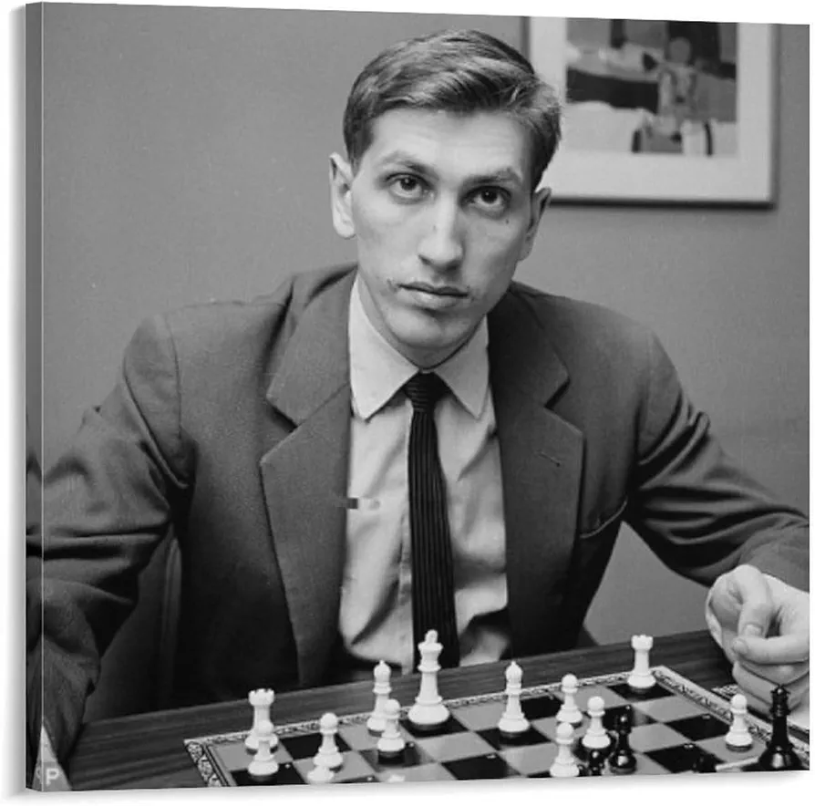 Posters American Chess Grandmaster Bobby Fischer Black And White Portrait Poster Canvas Painting Posters And Prints Wall Art Pictures for Living Room Bedroom Decor 12x12inch(30x30cm) Frame-style