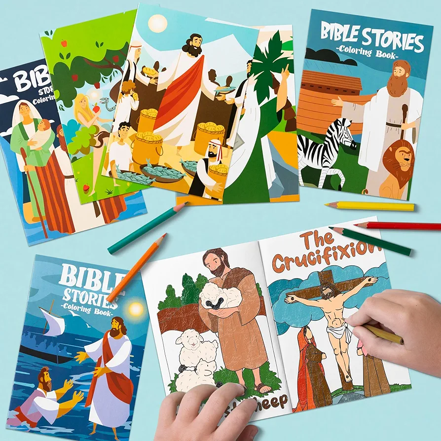 FoszaSzept Bible Stories Coloring Books 24Pack Christian Stories Mini Booklets Crafts for Kids DIY Art Craft Drawing Book with Jesus Church Classroom Games Prizes Holiday Presents Party Bag Fillers